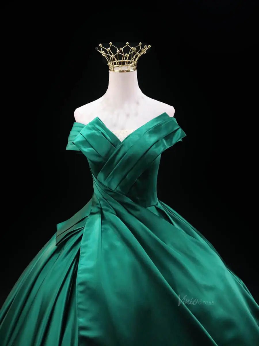 Green Satin Prom Dresses with Crossed Bodice, Corset Back, Quinceanera Dresses SU042 - Viniodressprom dressesGreenCustom Size - Formal Dresses - Ball Gowns