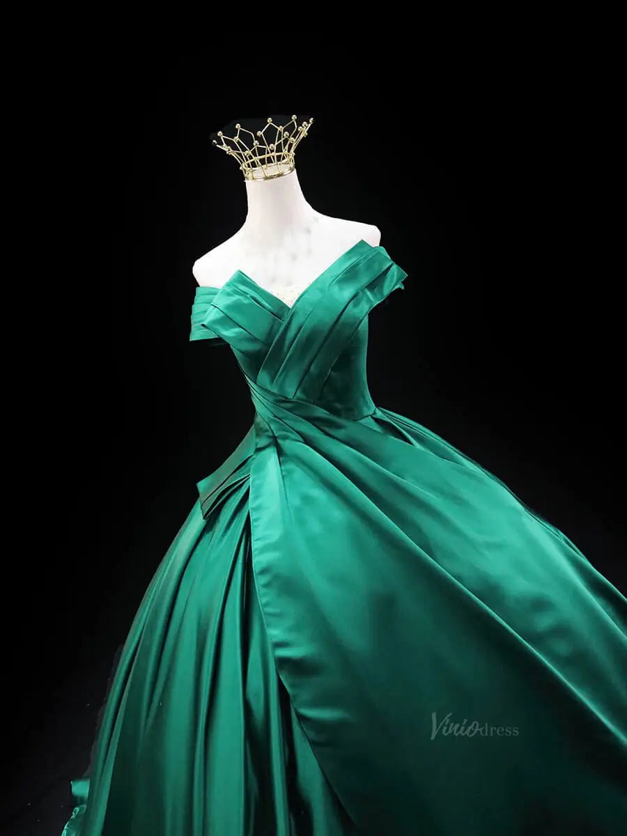 Green Satin Prom Dresses with Crossed Bodice, Corset Back, Quinceanera Dresses SU042 - Viniodressprom dressesGreenCustom Size - Formal Dresses - Ball Gowns