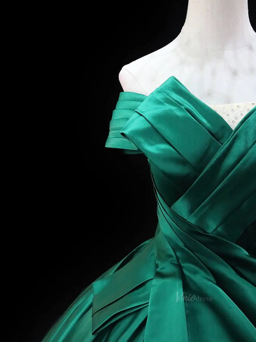 Green Satin Prom Dresses with Crossed Bodice, Corset Back, Quinceanera Dresses SU042 - Viniodressprom dressesGreenCustom Size - Formal Dresses - Ball Gowns