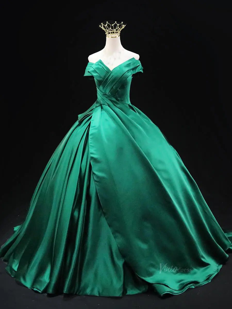 Green Satin Prom Dresses with Crossed Bodice, Corset Back, Quinceanera Dresses SU042 - Viniodressprom dressesGreenCustom Size - Formal Dresses - Ball Gowns