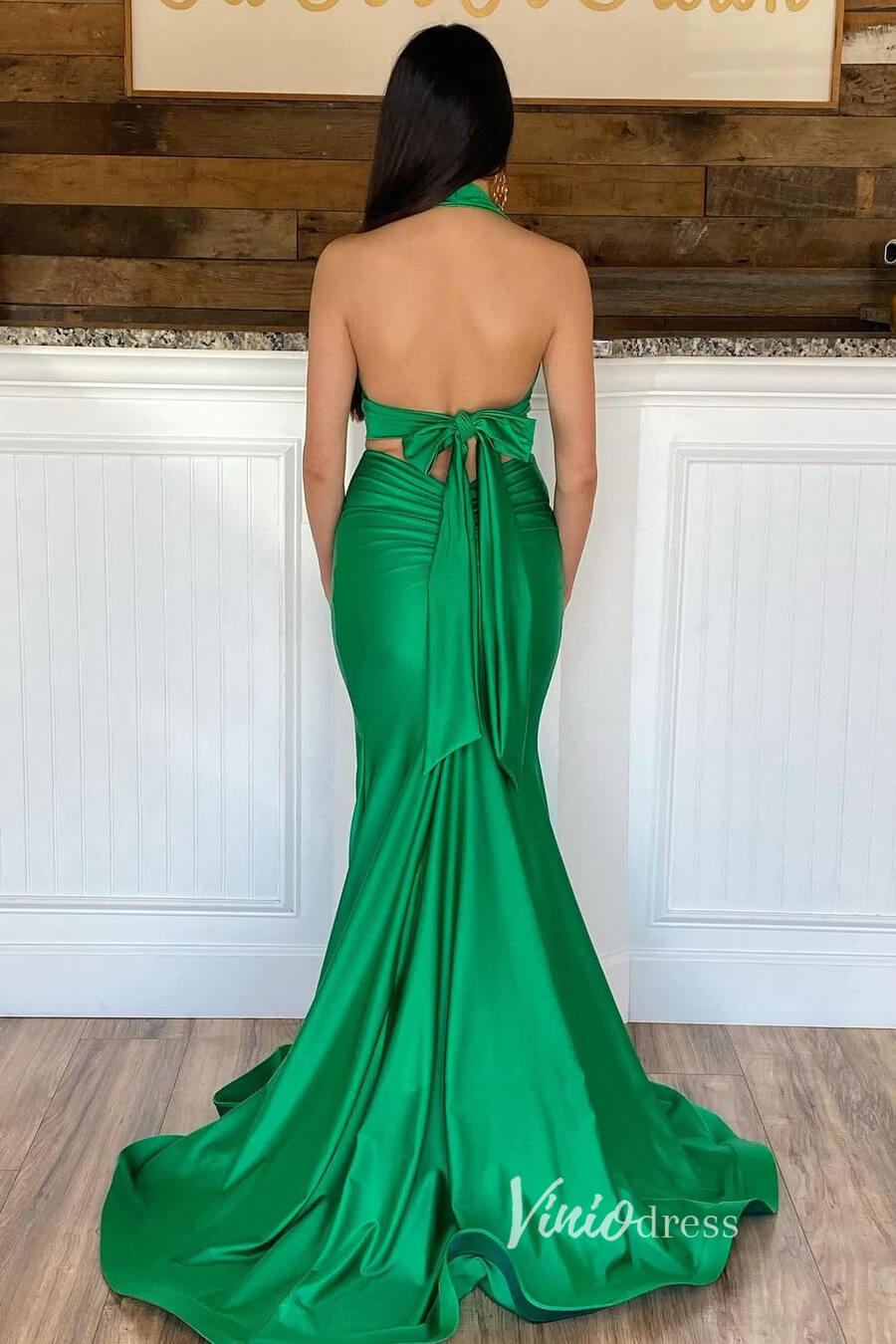 Prom Dress 2025 Green Satin Prom Dresses with Slit Two-Piece Mermaid Evening Dress FD3260-unique prom dresses-Green-Custom Size-Viniodress