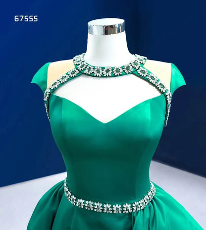 Green Satin Wedding Dress Overskirt Pageant Dresses 67555-prom dresses 2025 -Viniodress-Emerald Green-Custom Size-