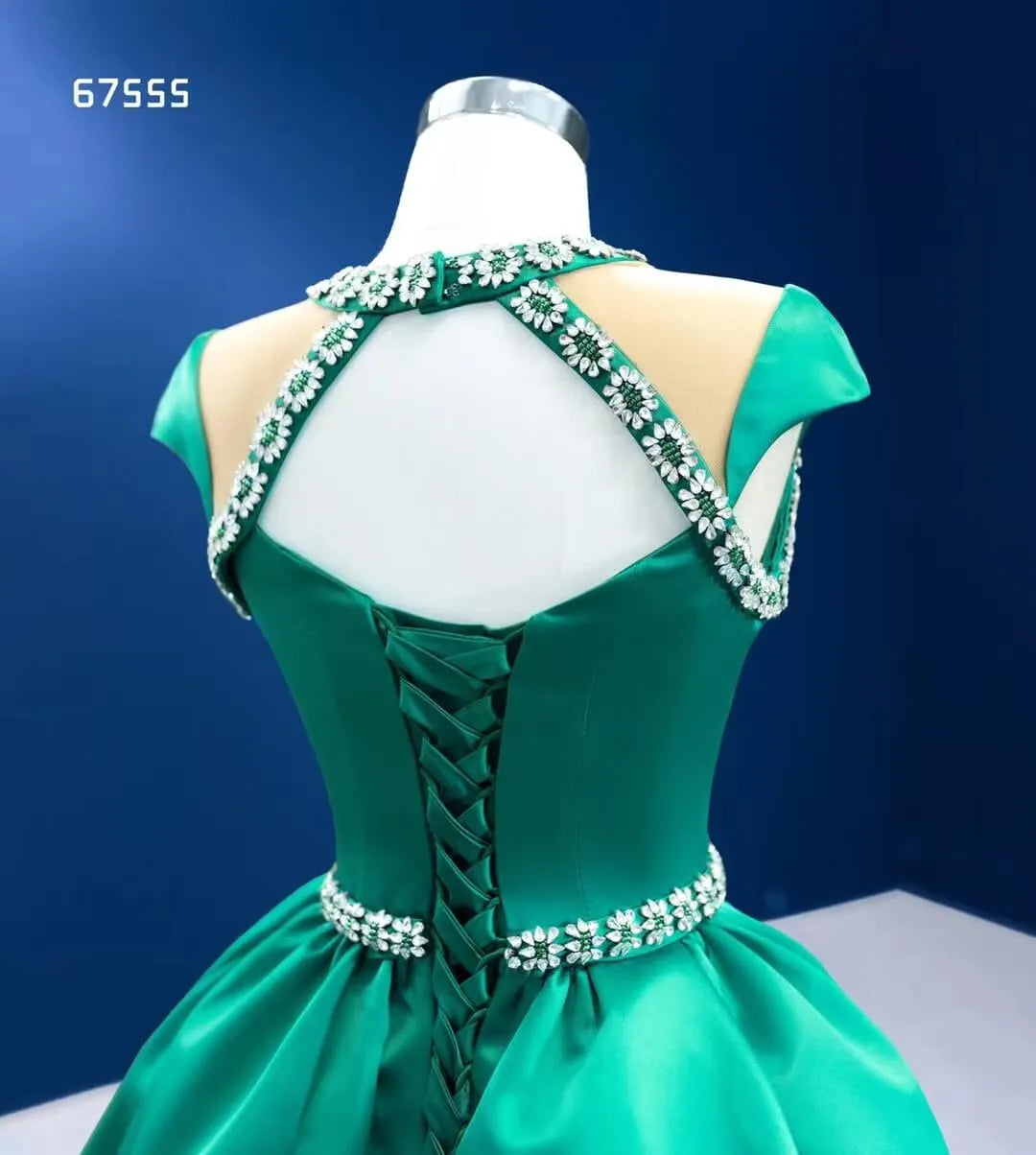 Green Satin Wedding Dress Overskirt Pageant Dresses 67555-prom dresses 2025 -Viniodress-Emerald Green-Custom Size-
