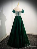 Green Sequin Lace Puffed Sleeve Cheap Prom Dresses Velvet Off the Shoulder 90069-prom dresses-Viniodress-Viniodress