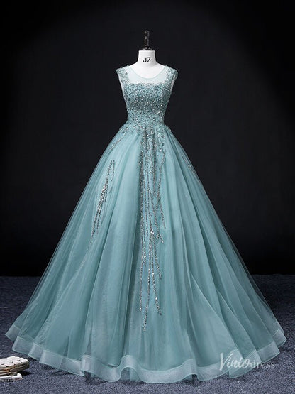 Green Sparkly Beaded Lace Prom Ball Gown Boat Neck Quinceanera Dresses BG064-prom dresses 2025 -Viniodress-Green-Custom Size-
