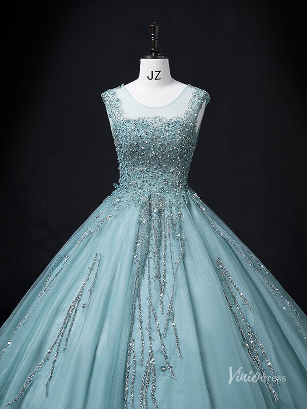 Green Sparkly Beaded Lace Prom Ball Gown Boat Neck Quinceanera Dresses BG064-prom dresses 2025 -Viniodress-Green-Custom Size-