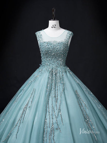 Green Sparkly Beaded Lace Prom Ball Gown Boat Neck Quinceanera Dresses BG064-prom dresses 2025 -Viniodress-Green-Custom Size-