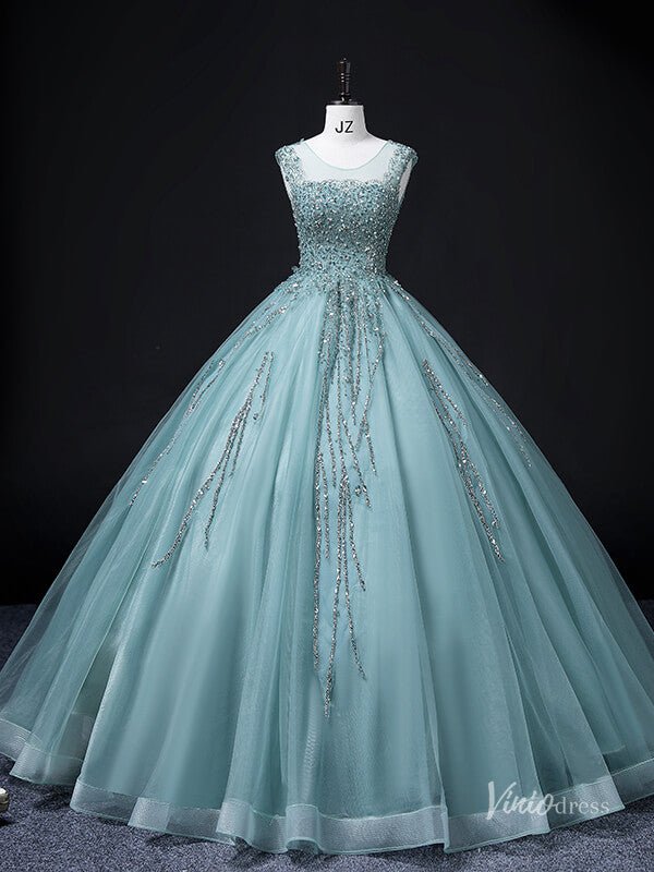 Green Sparkly Beaded Lace Prom Ball Gown Boat Neck Quinceanera Dresses BG064-prom dresses 2025 -Viniodress-Green-Custom Size-