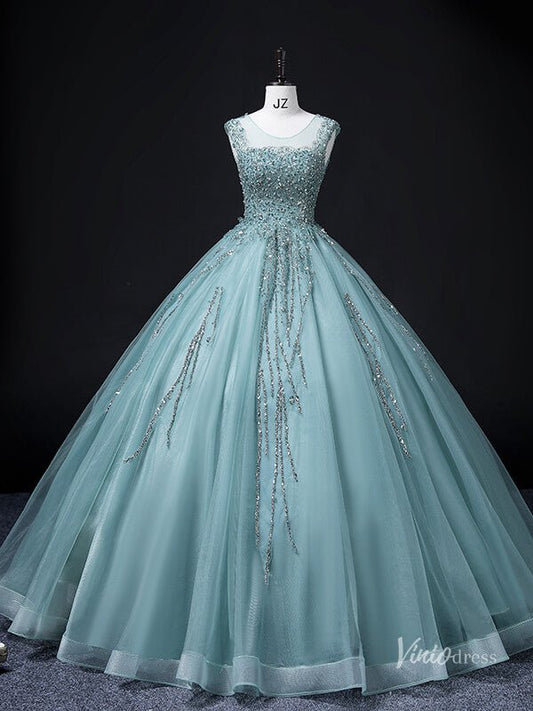 Green Sparkly Beaded Lace Prom Ball Gown Boat Neck Quinceanera Dresses BG064-prom dresses 2025 -Viniodress-Green-Custom Size-