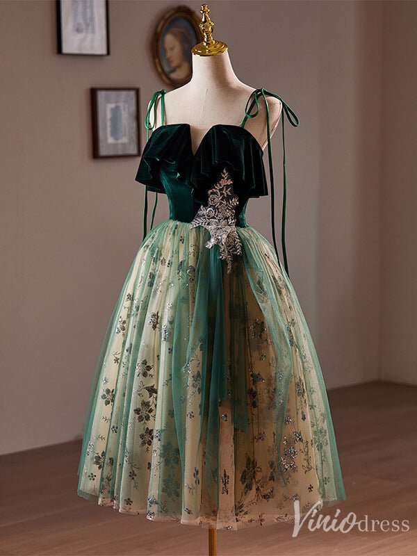 Green Sparkly Lace Homecoming Dress Velvet Spaghetti Strap Graduation Viniodress Green Sparkly Lace Homecoming Dress Velvet Spaghetti Strap Graduation Viniodress