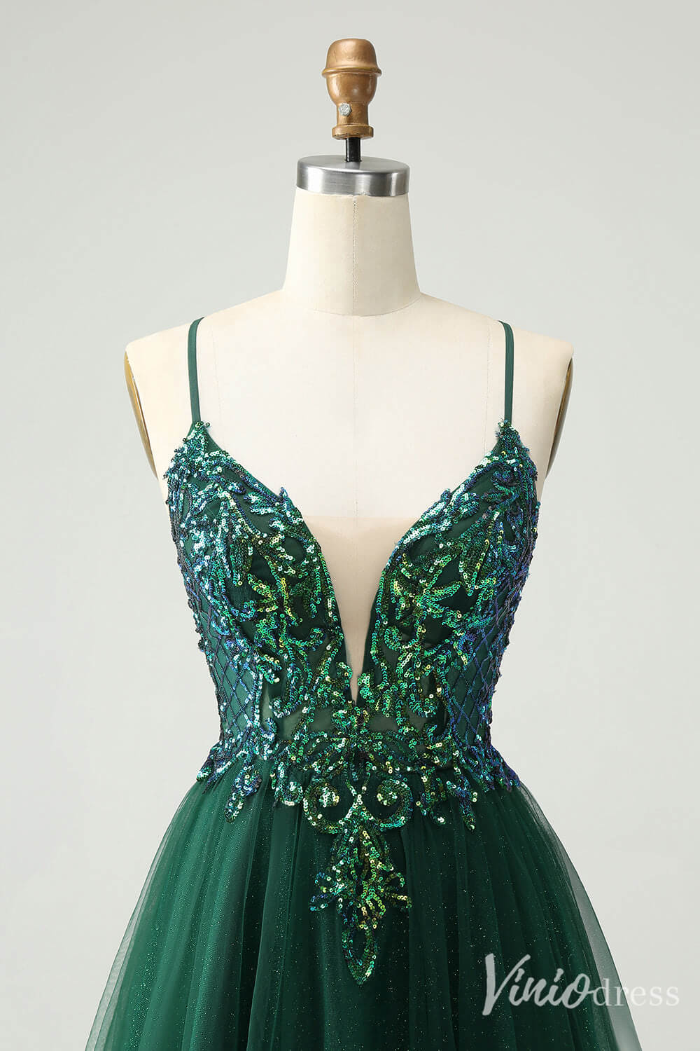 Green Sparkly Lace Sweetheart Homecoming Dresses Spaghetti Strap Back to School Dress S24020-prom dresses 2025 -Viniodress-Green-Custom Size-