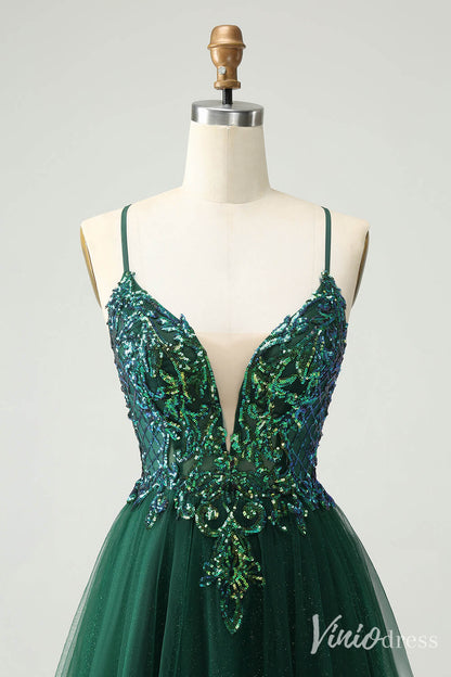 Green Sparkly Lace Sweetheart Homecoming Dresses Spaghetti Strap Back to School Dress S24020-prom dresses 2025 -Viniodress-Green-Custom Size-