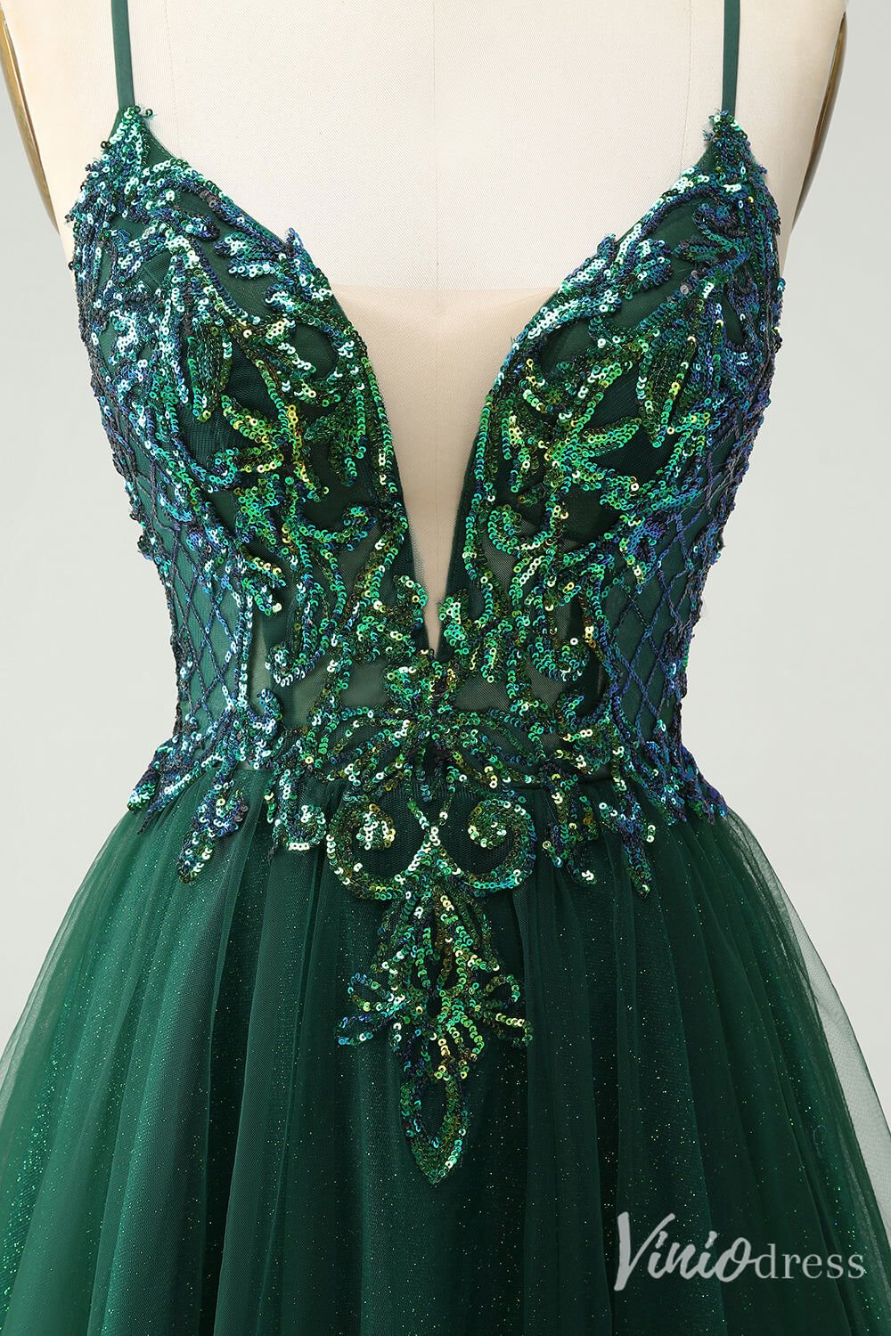 Green Sparkly Lace Sweetheart Homecoming Dresses Spaghetti Strap Back to School Dress S24020-prom dresses 2025 -Viniodress-Green-Custom Size-