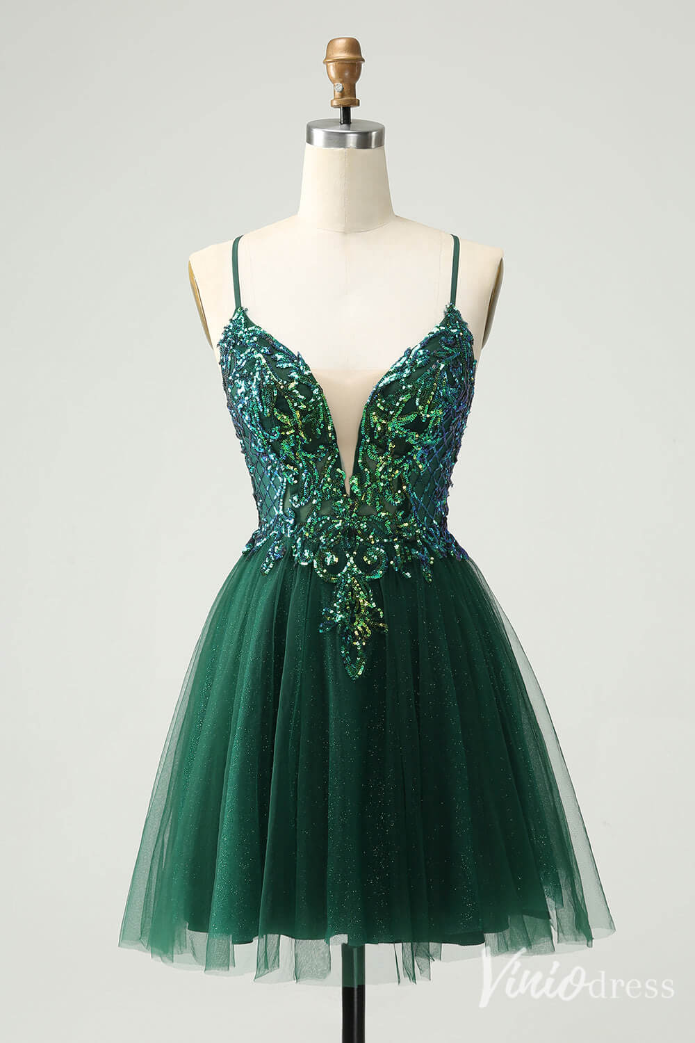 Green Sparkly Lace Sweetheart Homecoming Dresses Spaghetti Strap Back to School Dress S24020-prom dresses 2025 -Viniodress-Green-Custom Size-