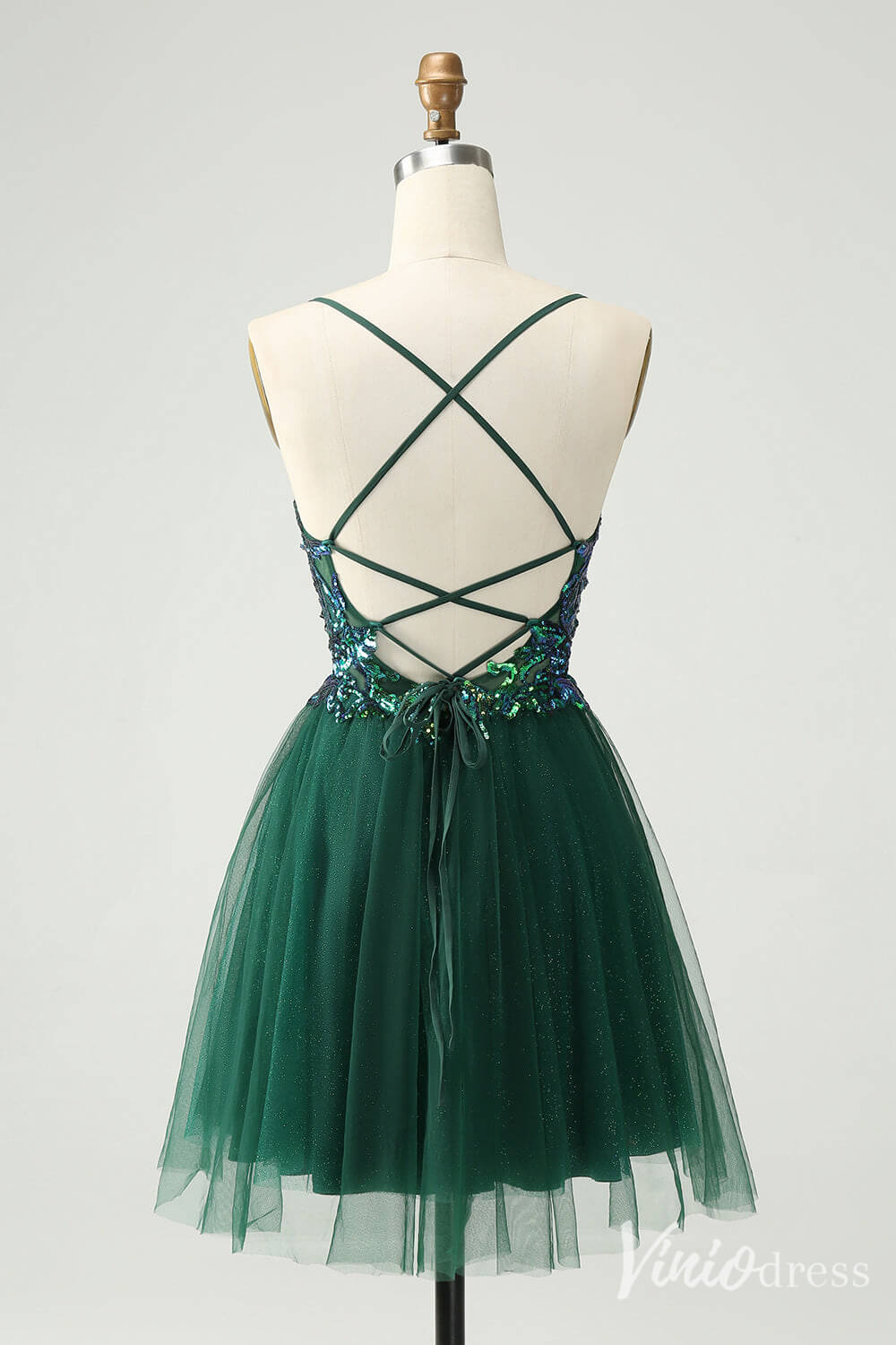 Green Sparkly Lace Sweetheart Homecoming Dresses Spaghetti Strap Back to School Dress S24020-prom dresses-Viniodress-Viniodress