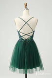 Green Sparkly Lace Sweetheart Homecoming Dresses Spaghetti Strap Back to School Dress S24020-prom dresses-Viniodress-Viniodress