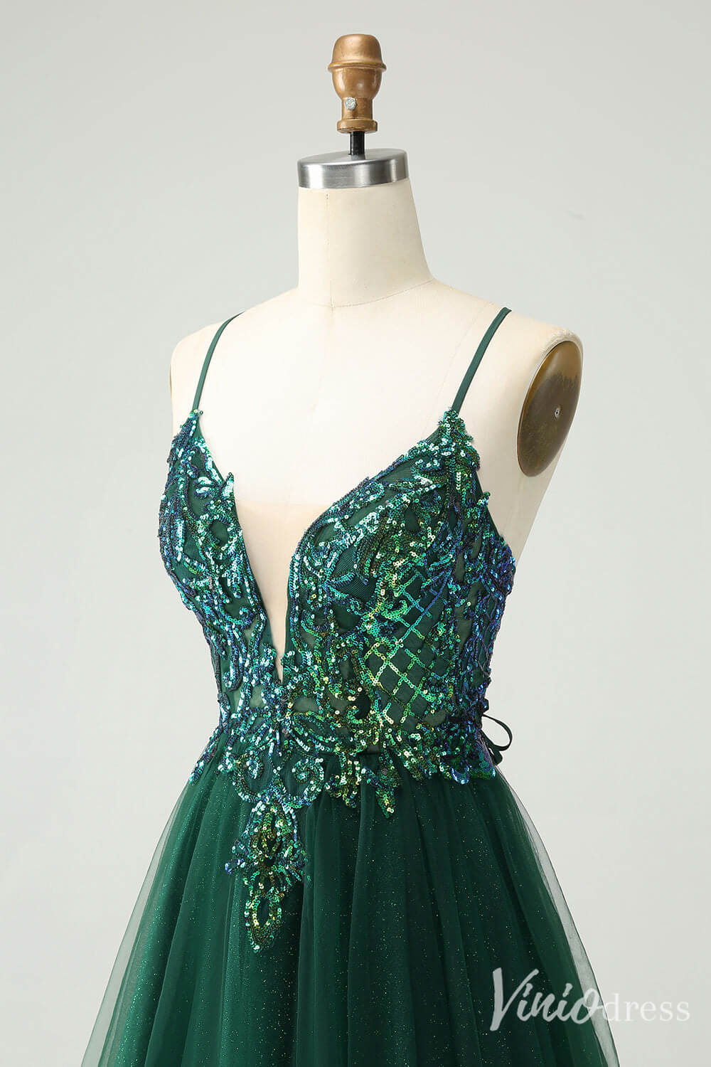 Green Sparkly Lace Sweetheart Homecoming Dresses Spaghetti Strap Back to School Dress S24020-prom dresses-Viniodress-Viniodress