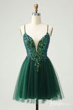 Green Sparkly Lace Sweetheart Homecoming Dresses Spaghetti Strap Back to School Dress S24020-prom dresses-Viniodress-Green-Custom Size-Viniodress