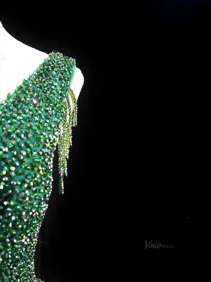 Green Sparkly Tulle Prom Dresses with V-Neck, Beaded Bodice, Quinceanera Dresses SU039-prom dresses 2025 -Viniodress-Green-Custom Size-