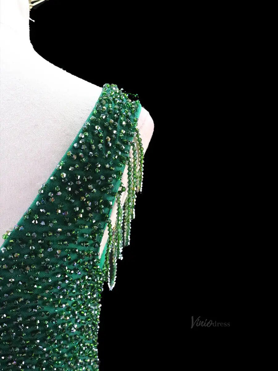 Green Sparkly Tulle Prom Dresses with V-Neck, Beaded Bodice, Quinceanera Dresses SU039-prom dresses 2025 -Viniodress-Green-Custom Size-