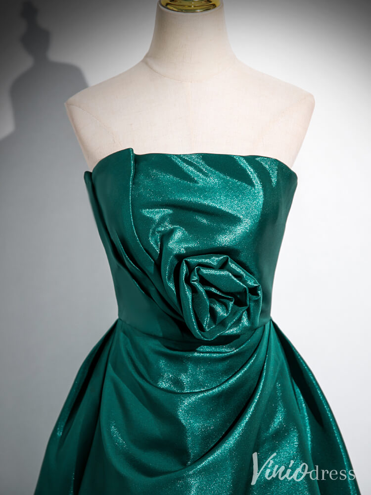 Green Strapless Rosette Cheap Prom Dresses Smooth Satin Formal Dress AD1335-prom dresses-Viniodress-Viniodress