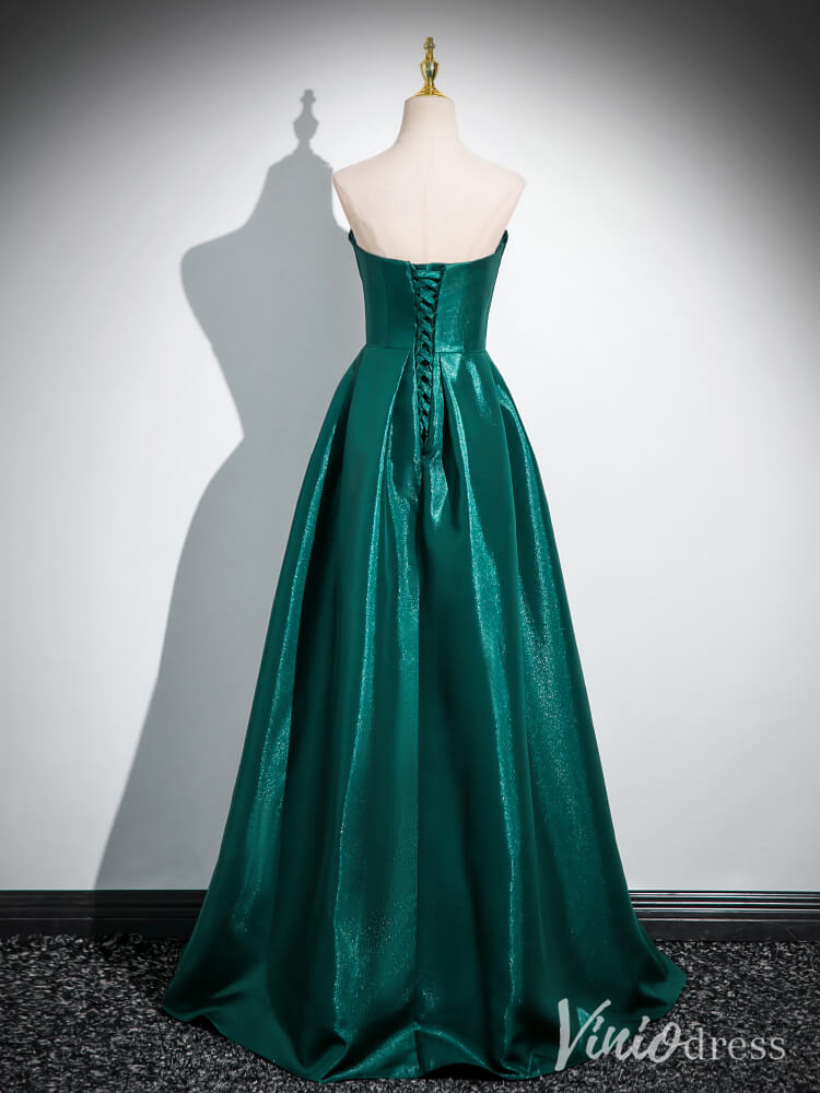 Green Strapless Rosette Prom Dresses Smooth Satin Formal Dress AD1335-prom dresses 2025 -Viniodress-Green-Custom Size-