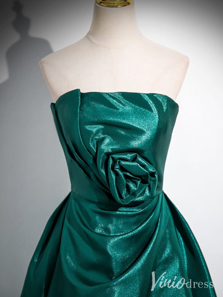 Green Strapless Rosette Prom Dresses Smooth Satin Formal Dress AD1335-prom dresses 2025 -Viniodress-Green-Custom Size-
