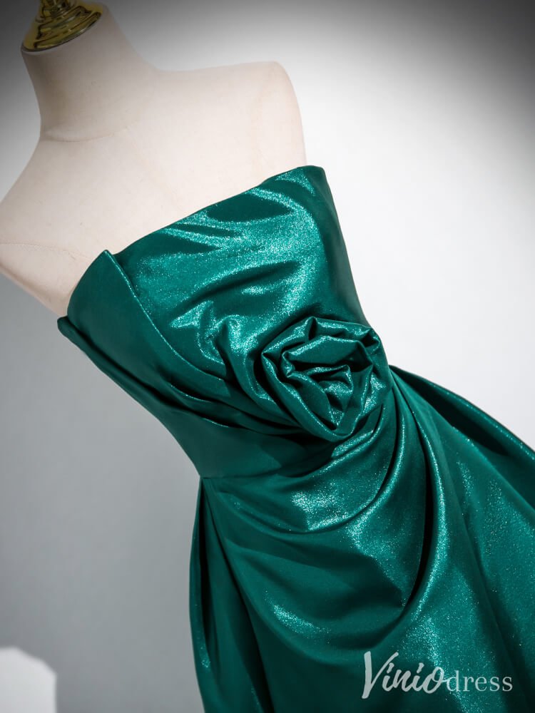 Green Strapless Rosette Prom Dresses Smooth Satin Formal Dress AD1335-prom dresses 2025 -Viniodress-Green-Custom Size-