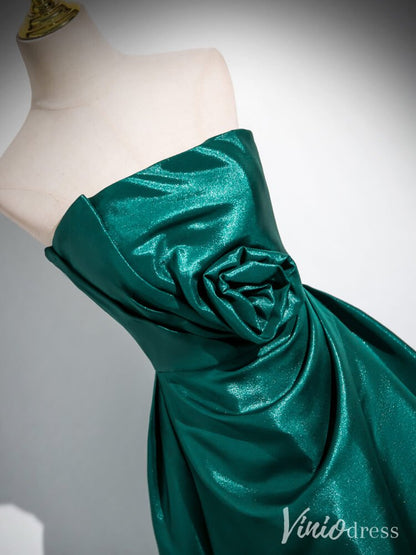 Green Strapless Rosette Prom Dresses Smooth Satin Formal Dress AD1335-prom dresses 2025 -Viniodress-Green-Custom Size-