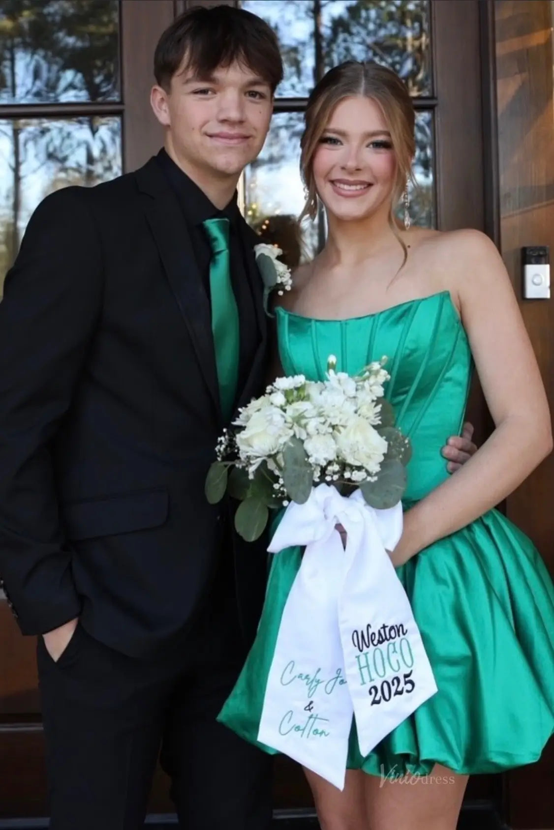 homecoming dresses new orleans Green Strapless Satin Homecoming Dress with Bubble Hem – HS021 – Viniodress