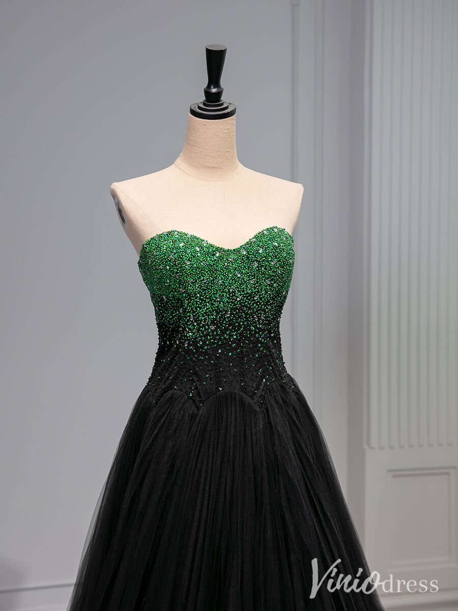 Green Strapless Sweetheart Prom Dresses Ruched Tulle Formal Dress AD1329-prom dresses 2025 -Viniodress-Green-Custom Size-