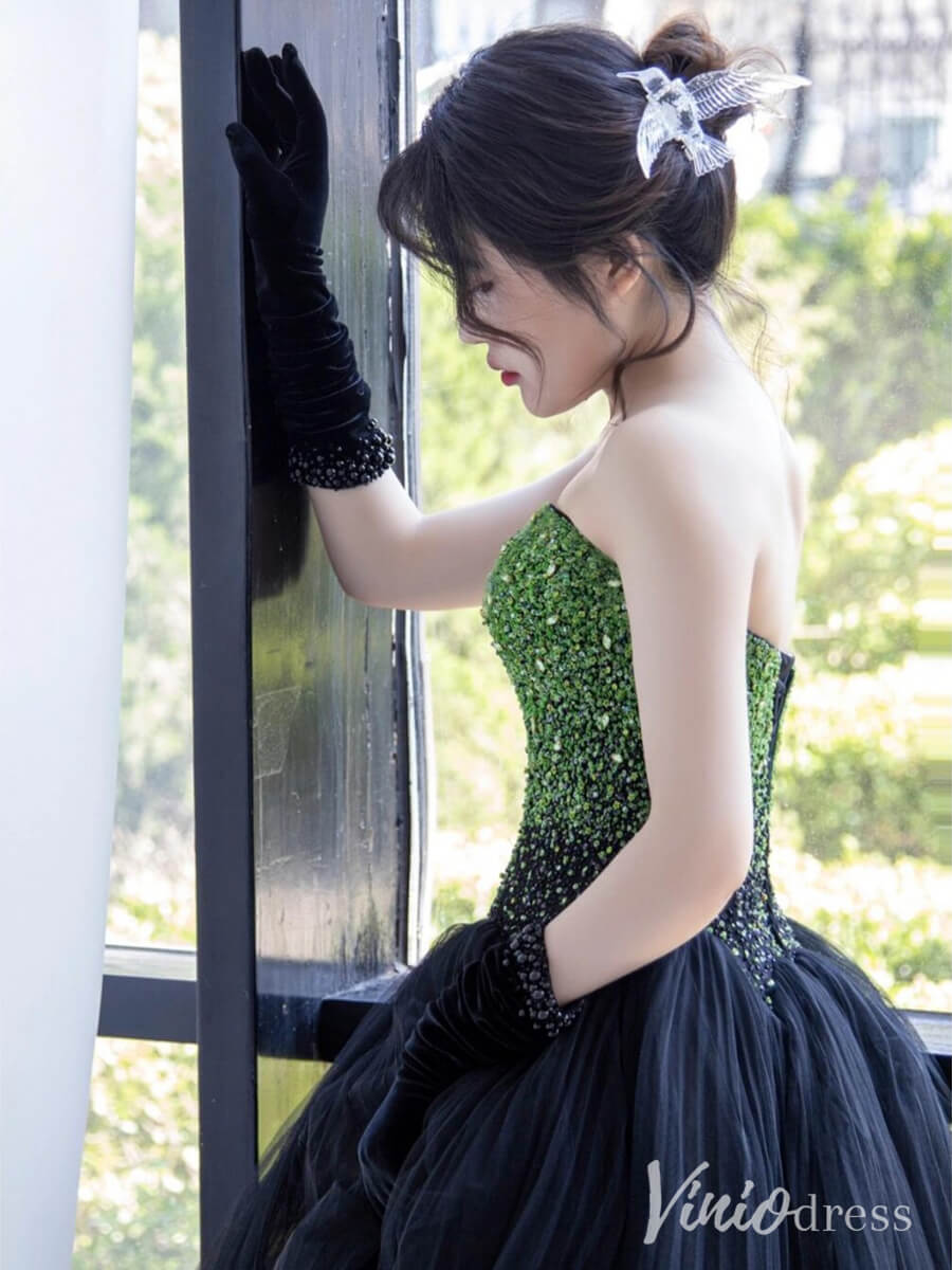 Green Strapless Sweetheart Prom Dresses Ruched Tulle Formal Dress AD1329-prom dresses 2025 -Viniodress-Green-Custom Size-