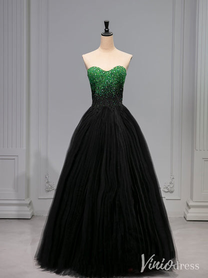 Green Strapless Sweetheart Prom Dresses Ruched Tulle Formal Dress AD1329-prom dresses 2025 -Viniodress-Green-Custom Size-