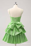 Green Tiered Bow-Tie Homecoming Dresses Spaghetti Strap Back to School Dress S24035-prom dresses-Viniodress-Viniodress