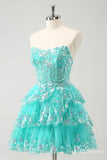 Green Tiered Sweetheart Homecoming Dresses Sparkly Lace Back to School Dress S24061-prom dresses-Viniodress-Viniodress