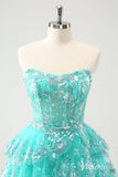 Green Tiered Sweetheart Homecoming Dresses Sparkly Lace Back to School Dress S24061-prom dresses-Viniodress-Viniodress