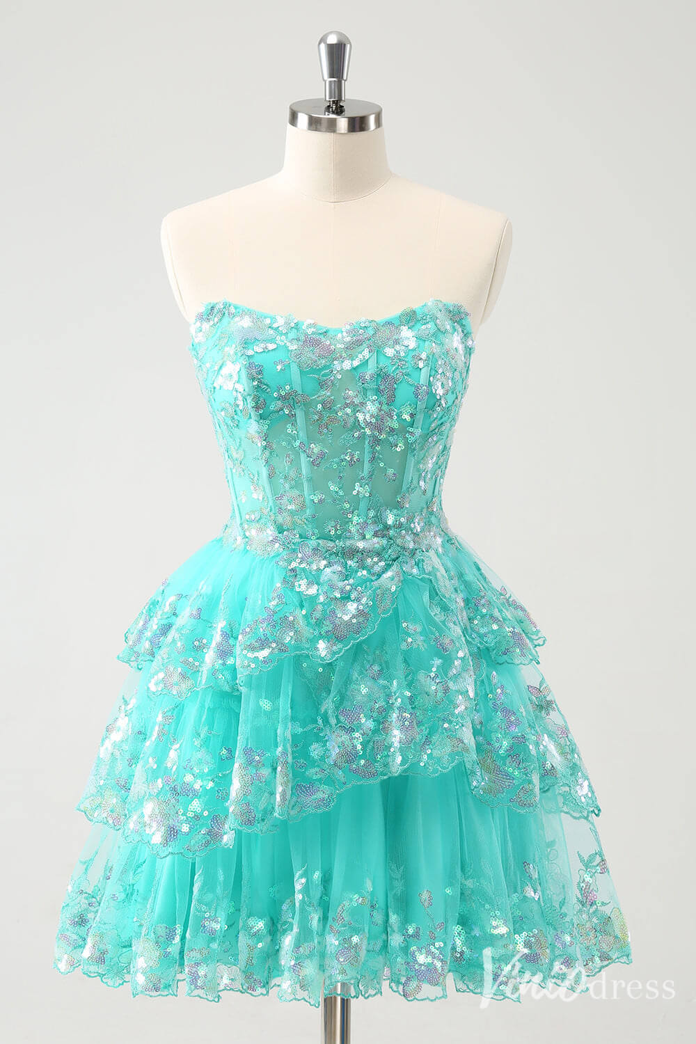 Green Tiered Sweetheart Homecoming Dresses Sparkly Lace Back to School Dress S24061-prom dresses-Viniodress-Green-Custom Size-Viniodress