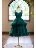 Green Tiered Tulle Homecoming Dress Spaghetti Strap Hoco 2024 Back to School Dress 8013-prom dresses-Viniodress-Viniodress