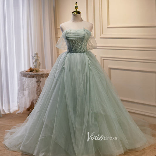 Prom Dress 2025 Green Tulle Prom Dresses Off the Shoulder Evening Dress FD3210-unique prom dresses-Green-Custom Size-Viniodress