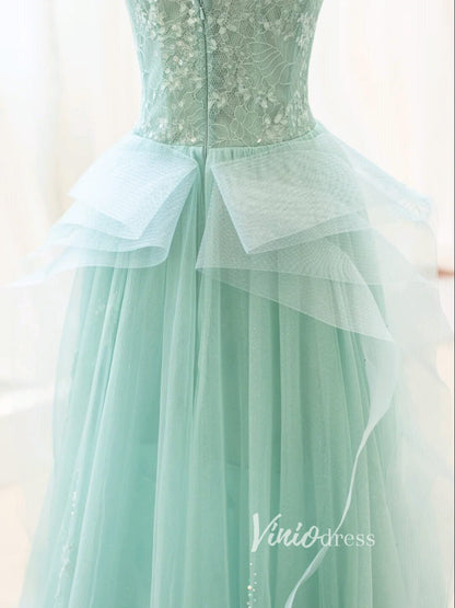 Green Tulle Prom Dresses Strapless Lace Applique Formal Dress FD3427-prom dresses 2025 -Viniodress-Green-Custom Size-