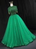 prom dresses 2025-to impress Green Tulle Prom Dresses with Beaded Bodice, High Neck, Tassels, Quinceanera Dresses SU080-plus size wedding dresses Viniodress-Green-Custom Size-