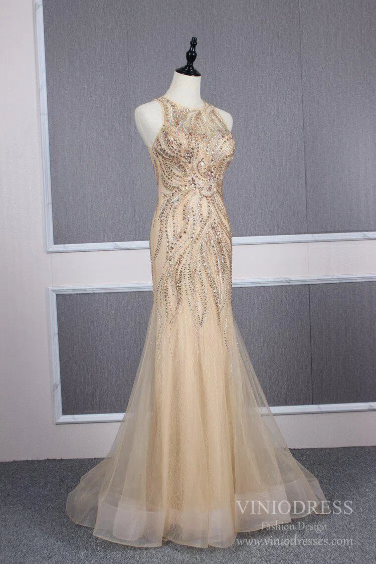 Grey Beaded Formal Evenining Dress Sheath Prom Dress FD1424-prom dresses-Viniodress-Viniodress