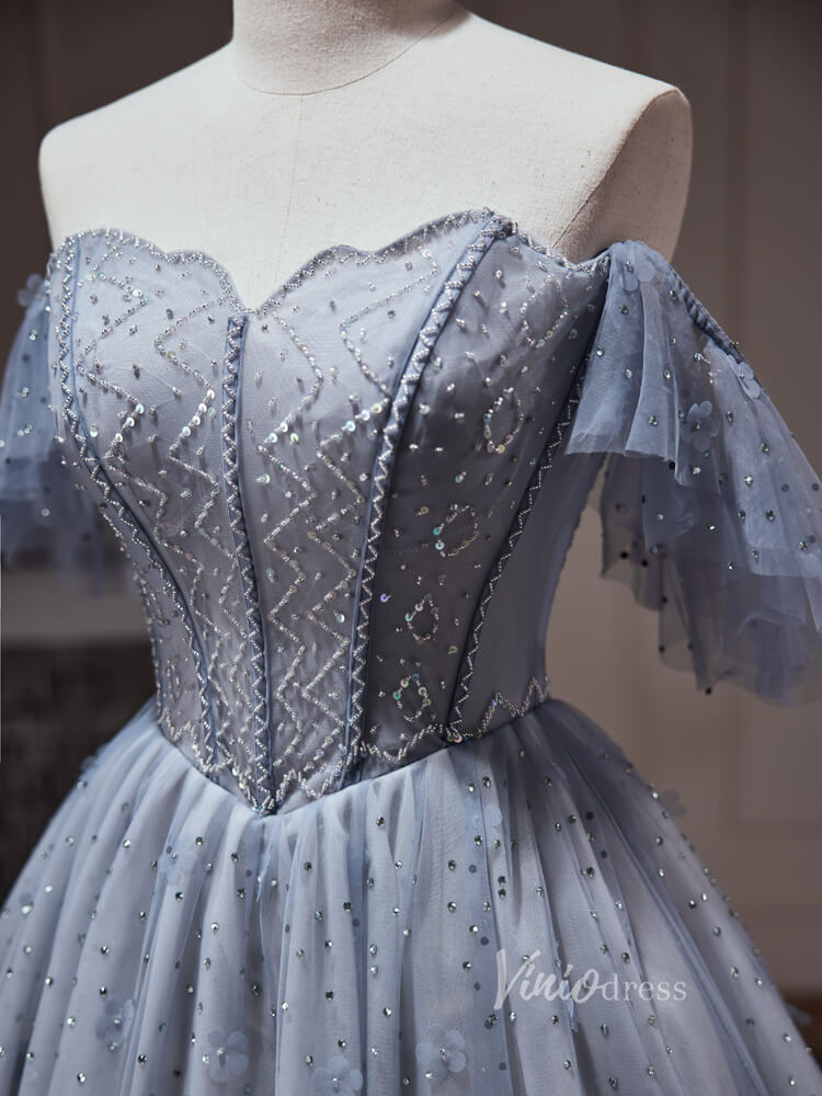 Grey Beaded Off the Shoulder Homecoming Dresses Boned Bodice Party Dress BJ029-prom dresses 2025 -Viniodress-Grey-Custom Size-