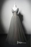 Grey Beaded Prom Dresses V-Neck Evening Dress AD1012