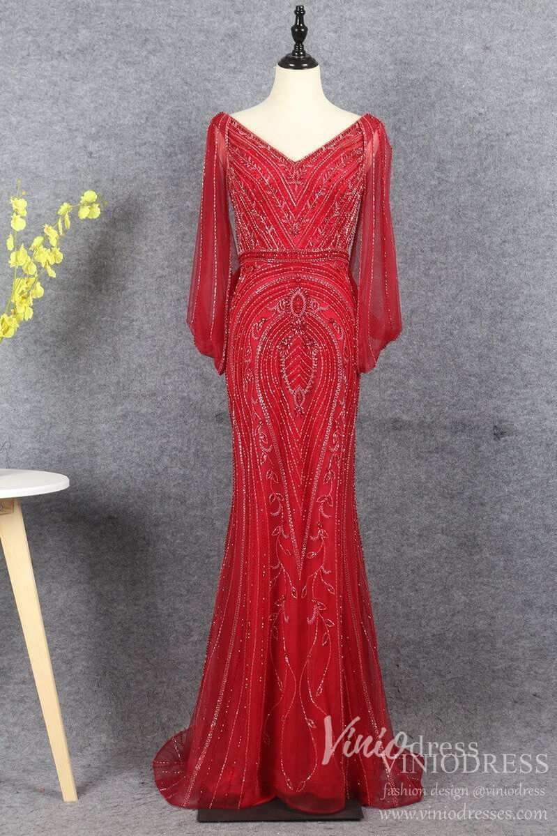 Grey Beaded Prom Dresses V-neck Formal 20s Party Dress FD2472-Evening Dresses 2025 -Viniodress-Grey-US 2-