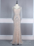 Grey Beaded Prom Dresses V-neck Formal 20s Party Dress FD2472