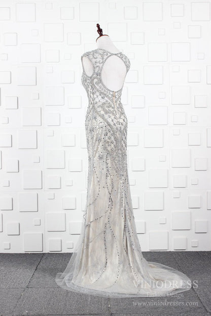 Grey Beaded Prom Dresses V-neck Sheath 20s Party Dress FD2490-Evening Dresses 2025 -Viniodress-Grey-US 2-