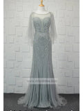 Grey Beaded Prom Dresses with Sleeves FD1432-prom dresses-Viniodress-Grey-Custom Size-Viniodress