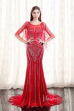 Grey Beaded Prom Dresses with Sleeves FD1432-prom dresses-Viniodress-Red-US 2-Viniodress