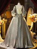 Grey Bow Tie Vintage Ball Gown Lacy Puffed Sleeve Princess Dress AD1308-Quinceanera Dresses-Viniodress-Viniodress